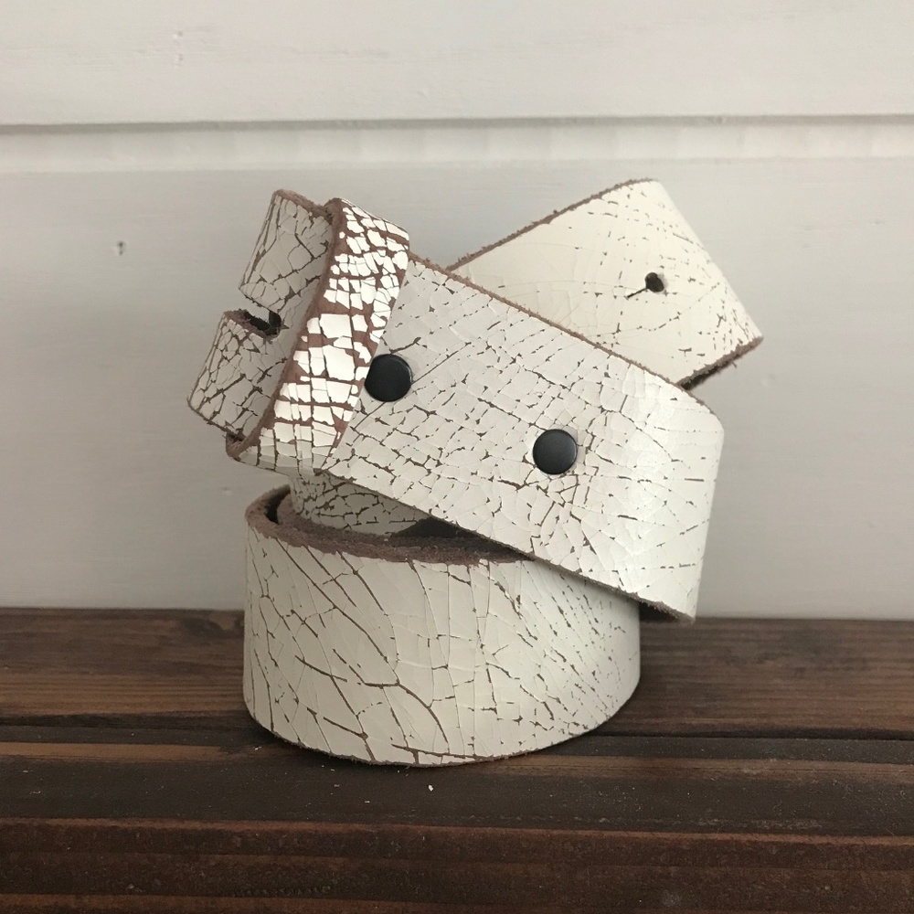 White Genuine Leather Distressed Belt